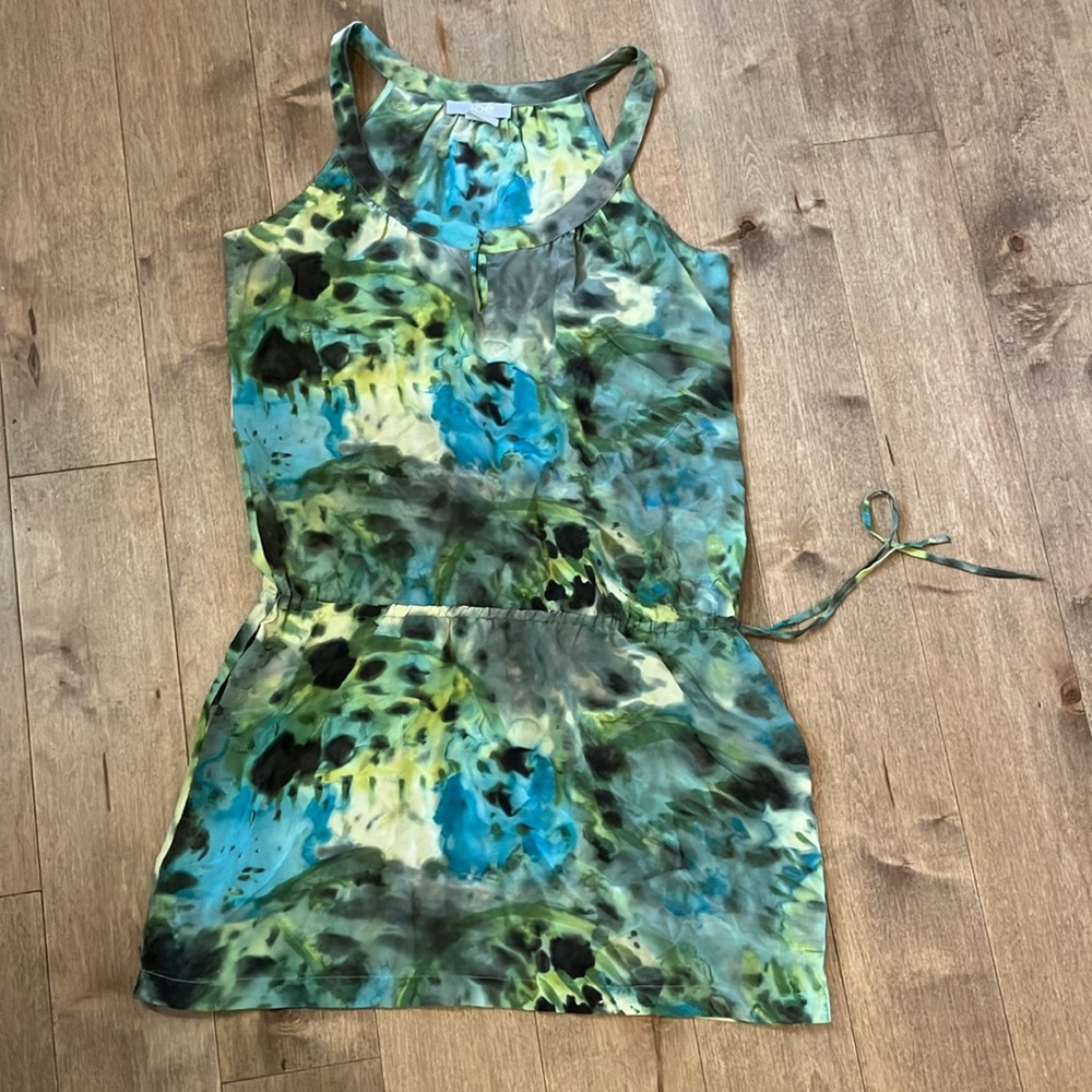 Joe tunic top green and blue watercolour